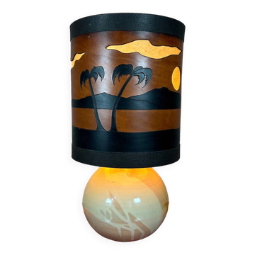 Original vintage ceramic and leather lamp