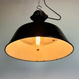 Industrial black enamel factory lamp with cast iron top, 1960s