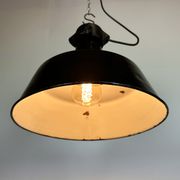 Industrial black enamel factory lamp with cast iron top, 1960s