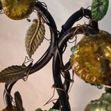 Original murano lamp in gilded bronze and metal with three lights, murano glass tulips 58x42
