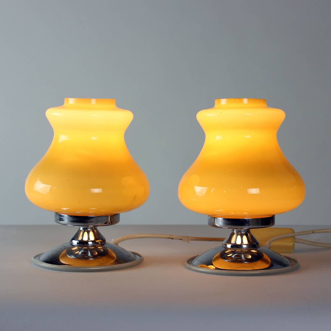Table Lamps In Cream Opaline & Chrome, Bulgaria 1960s