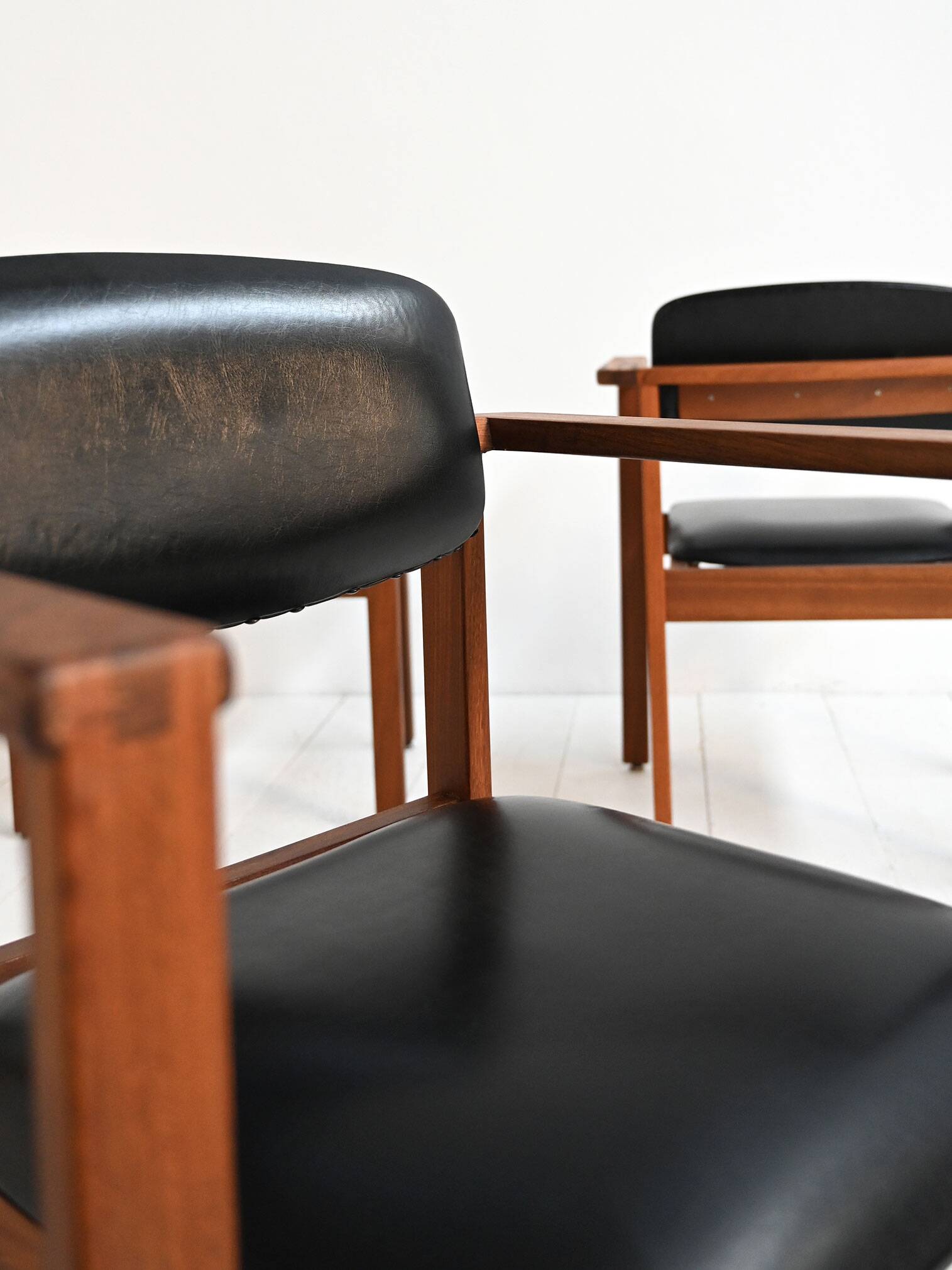 Teak and leather chairs, Denmark 1960s