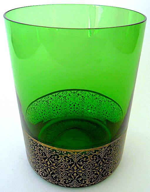 Set of six green smoked crystalline whiskey glasses