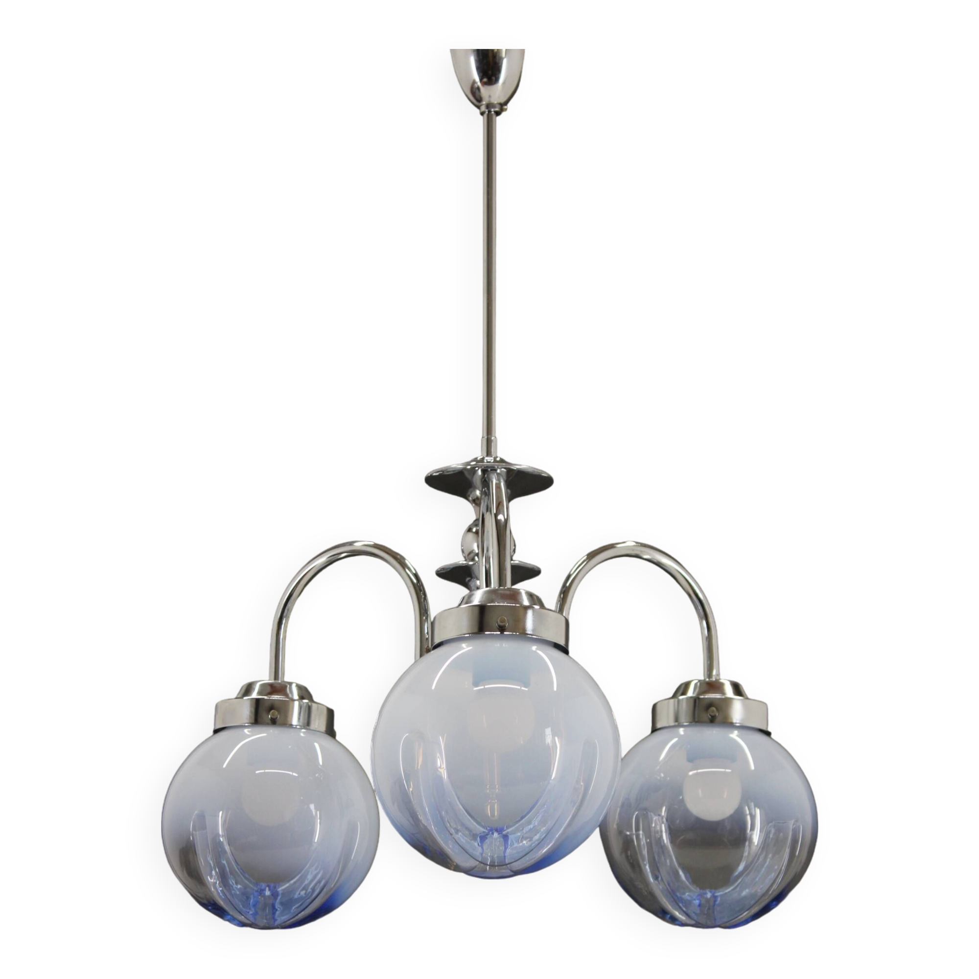 1960s Chrome Plated Chandelier with Murano Glass, Italy