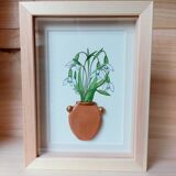 Original floral watercolor composition and handmade clay