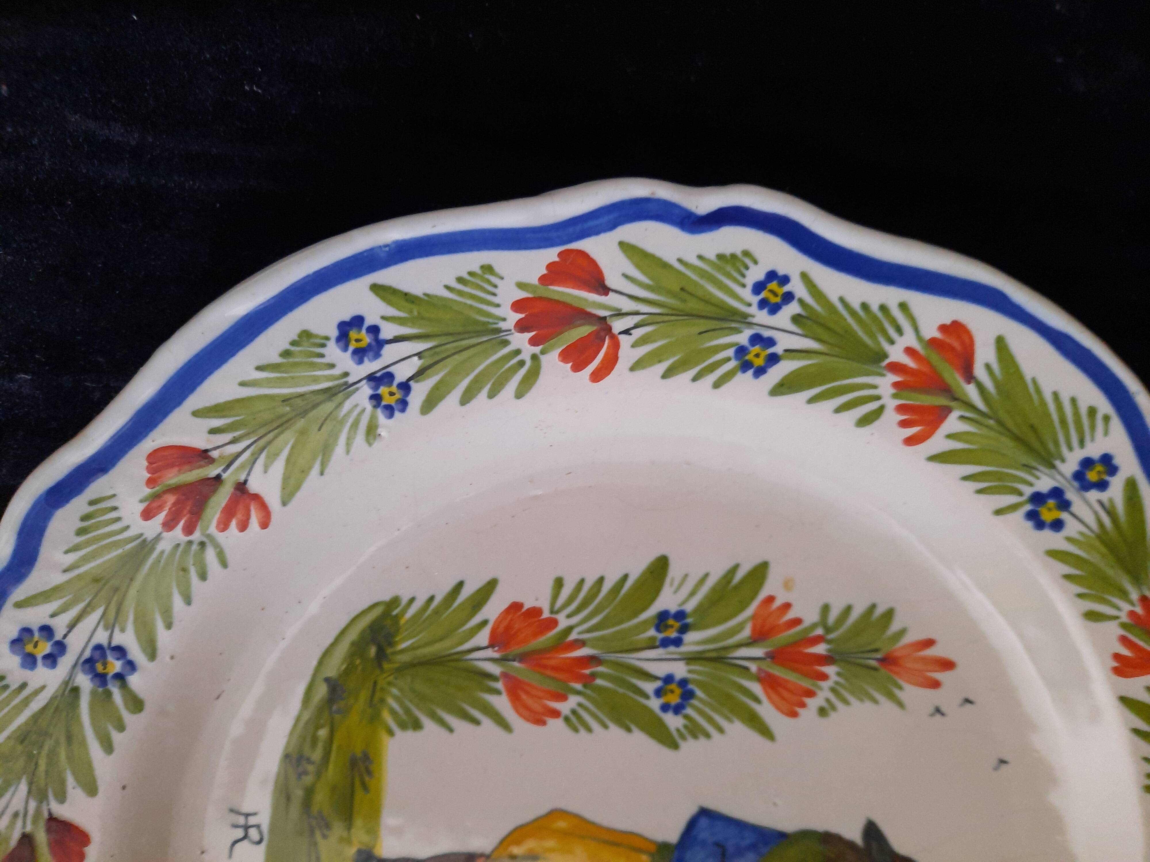 Old Plate HR Quimper Sonneur Player of Bombarde Hand Painted 24cm