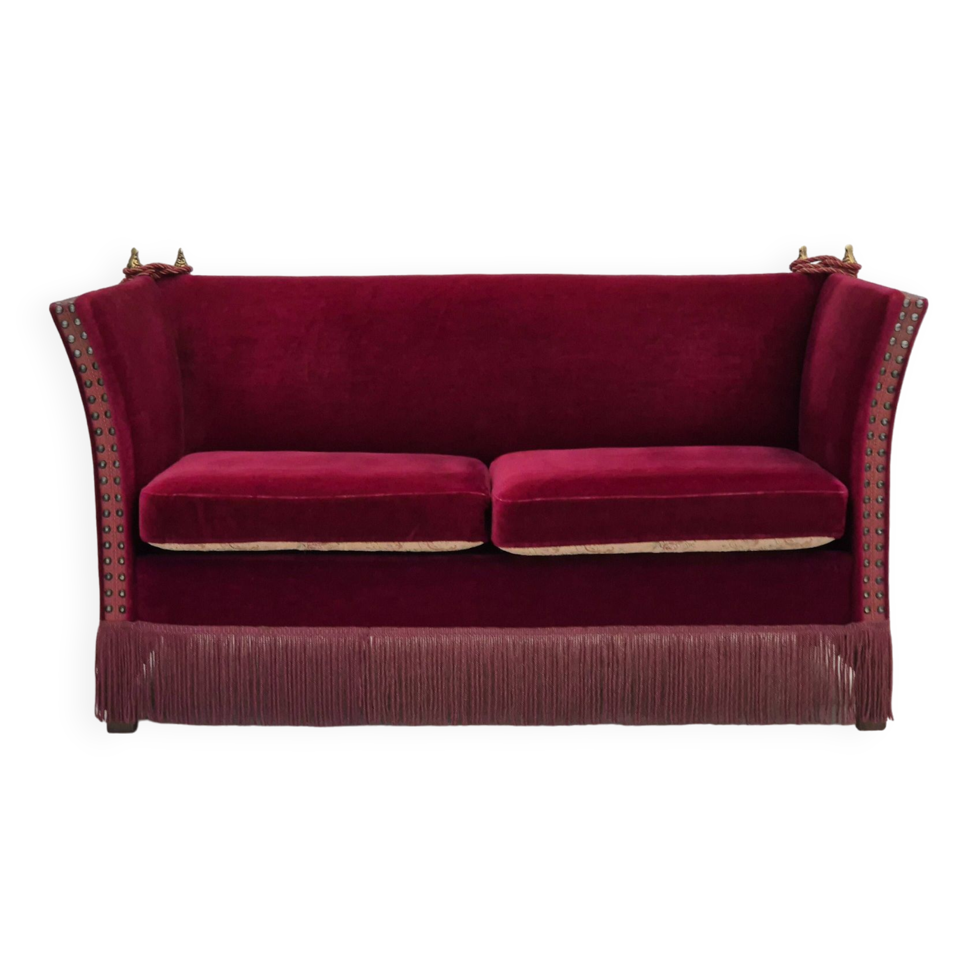 1960s, Danish "Spanish" sofa, original condition, furniture velour, ash wood legs.
