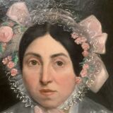 Oil on canvas Pair of portraits in gilded oval frames, 19th century