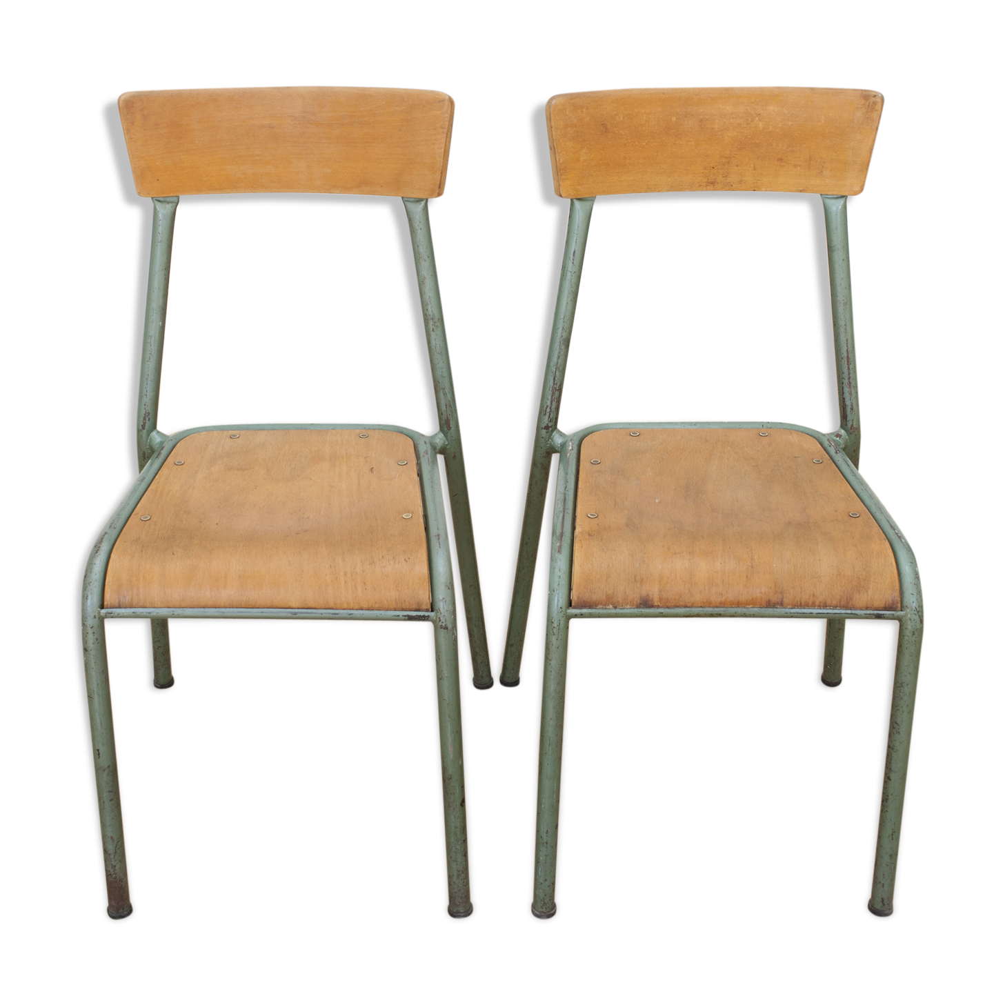 Pair of stella school chairs in wood and metal from the year 1960