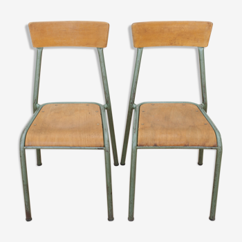 Paire de chaises d’école stella en bois et métal des année 1960