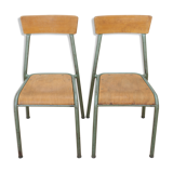 Pair of stella school chairs in wood and metal from the year 1960