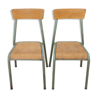 Pair of stella school chairs in wood and metal from the year 1960