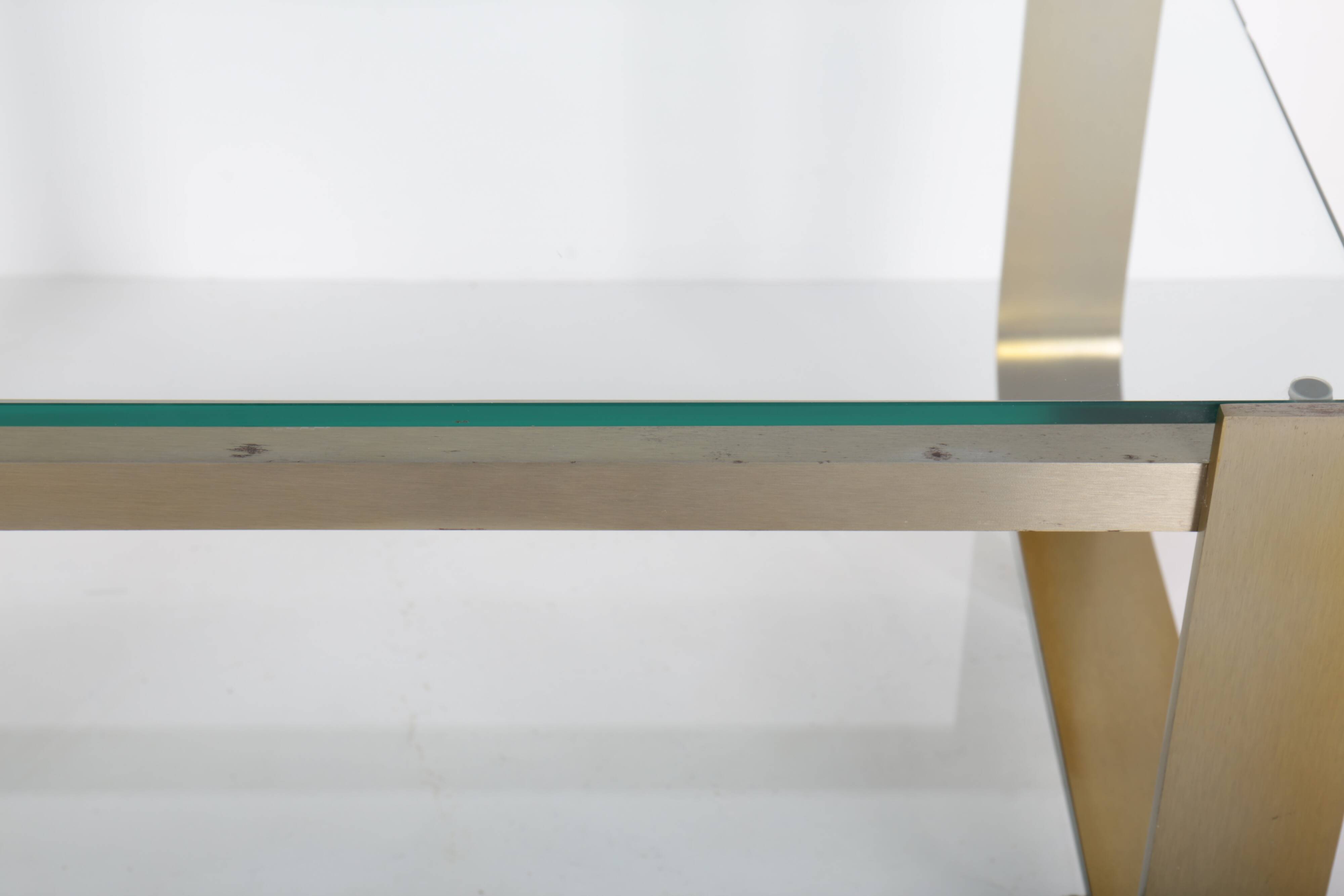 Vintage coffee table in gold metal and double glass top, 70s