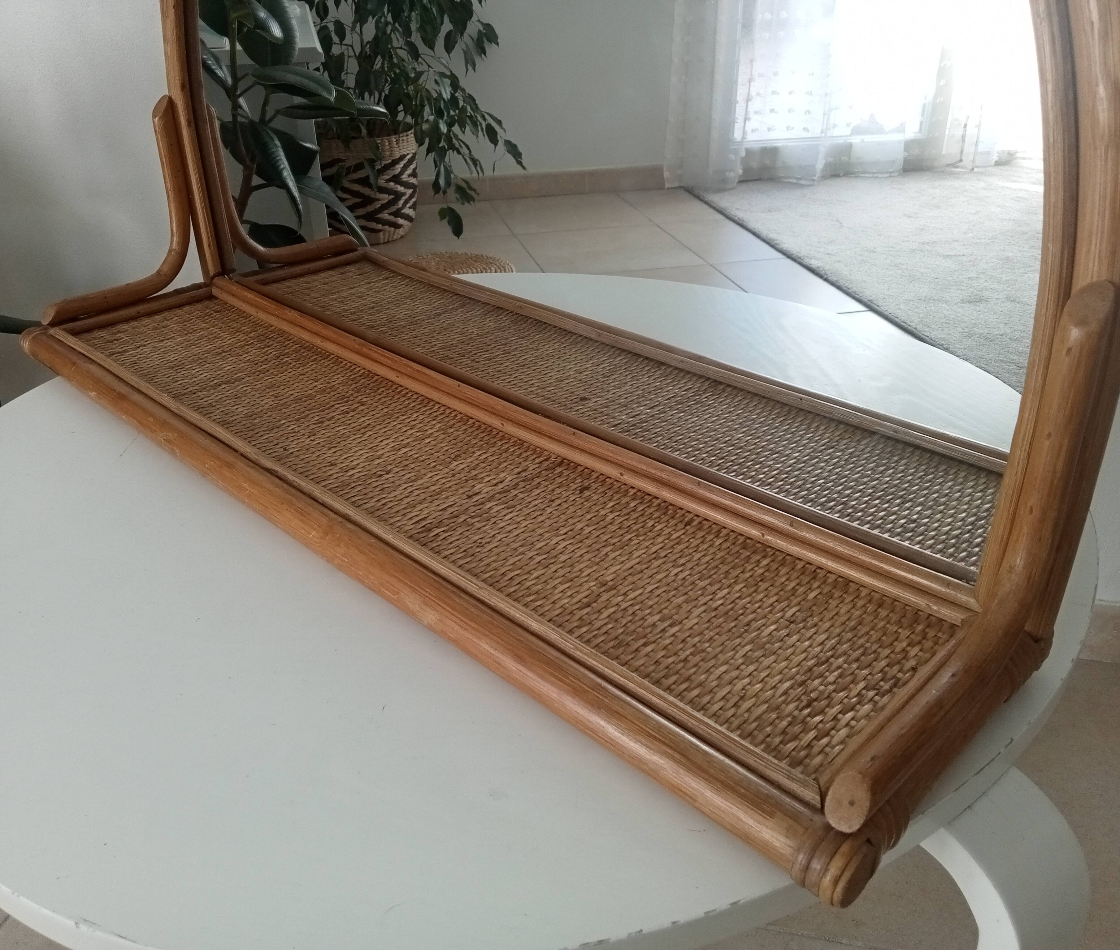 Miroir tablette vintage en rotin
