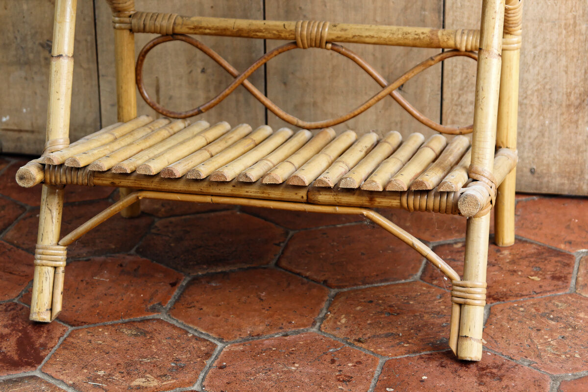 Vintage bedside table, rattan and bamboo
