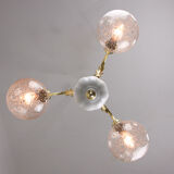Vintage Italian Golden Ceramic & Glass Chandelier