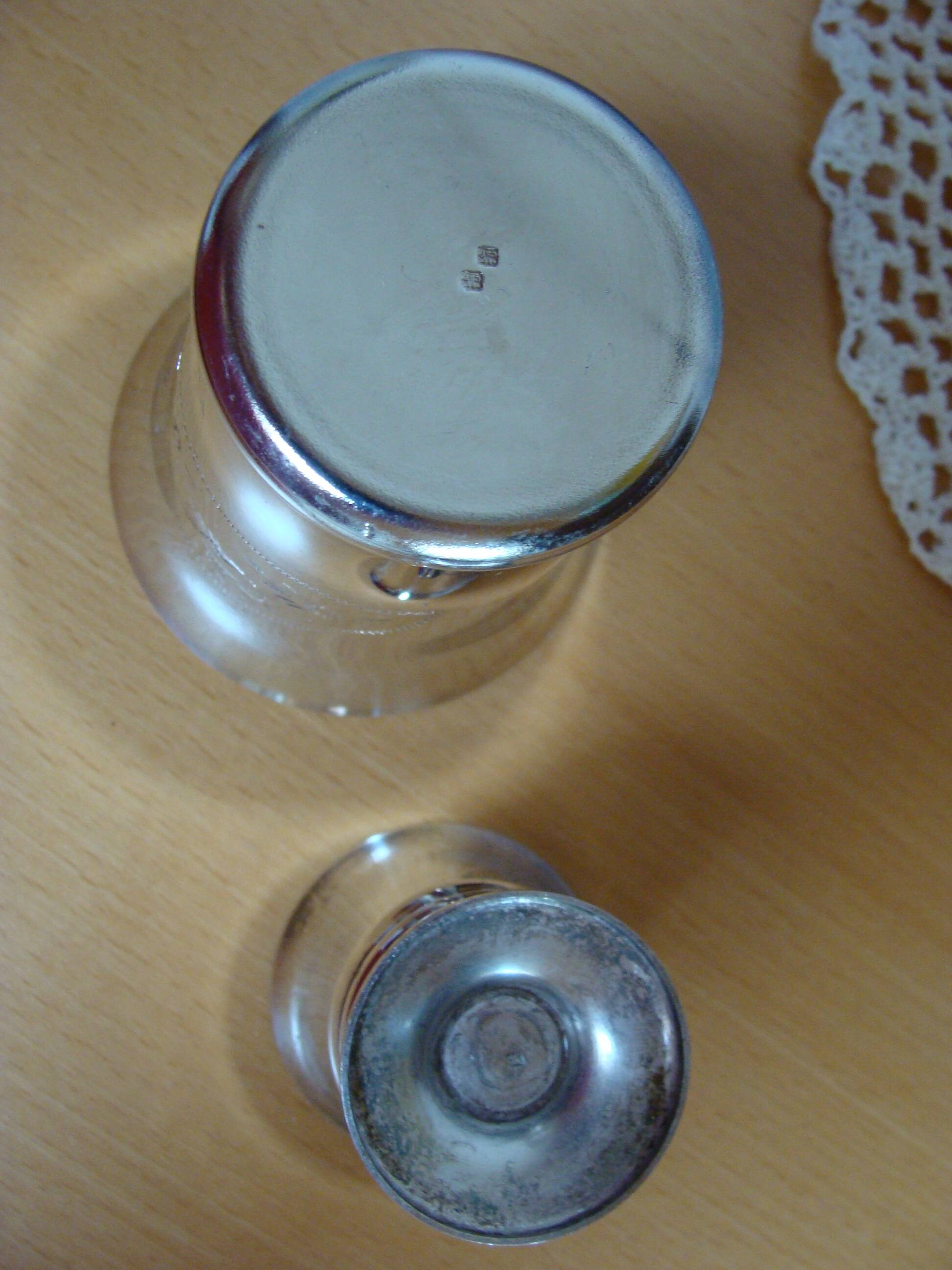 Timbale and egg cup set in silver.