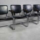 Set of 4 vintage tubular steel lounge chair