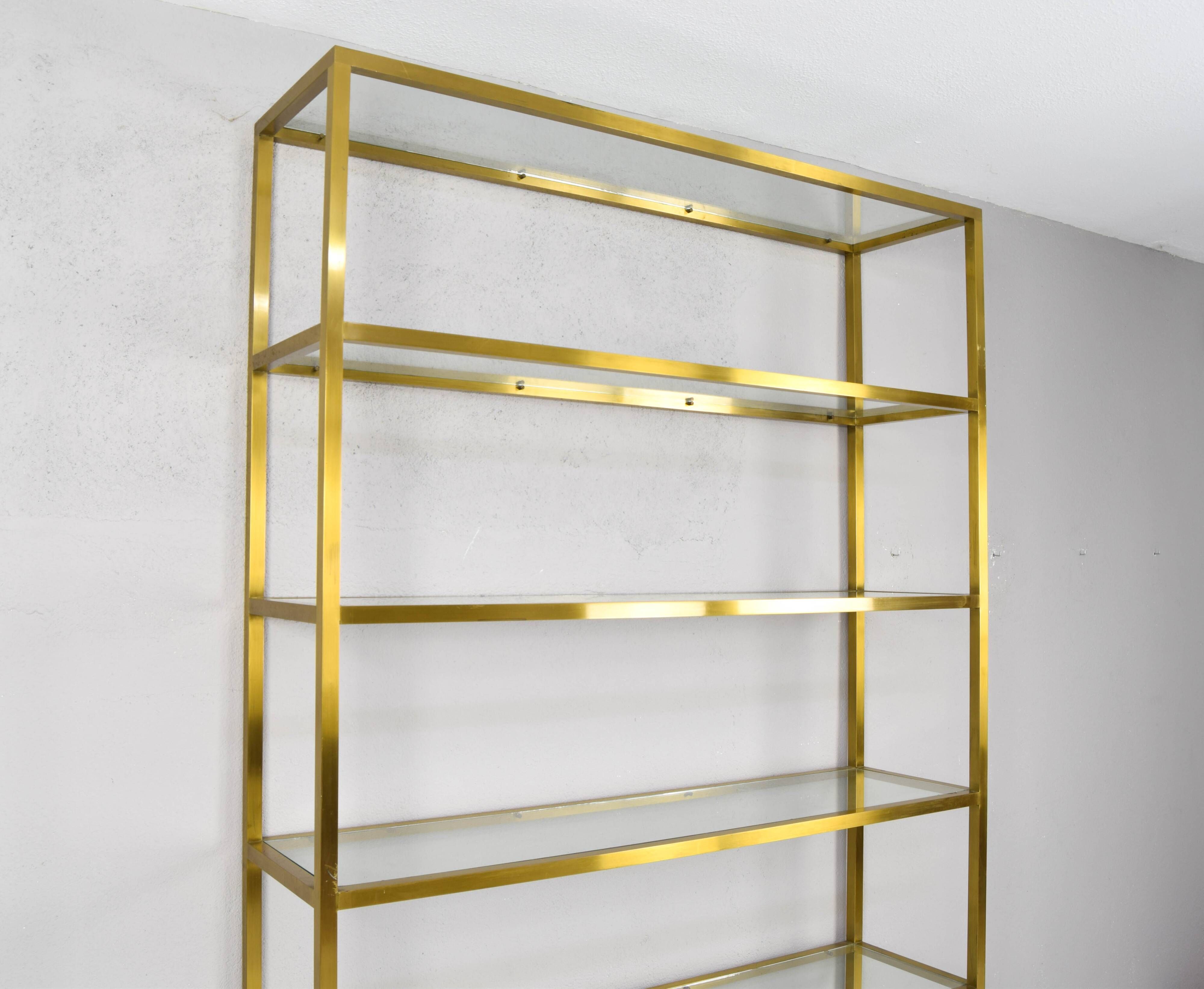 Hollywood Recency Brass and Crystal Shelving, France 70s