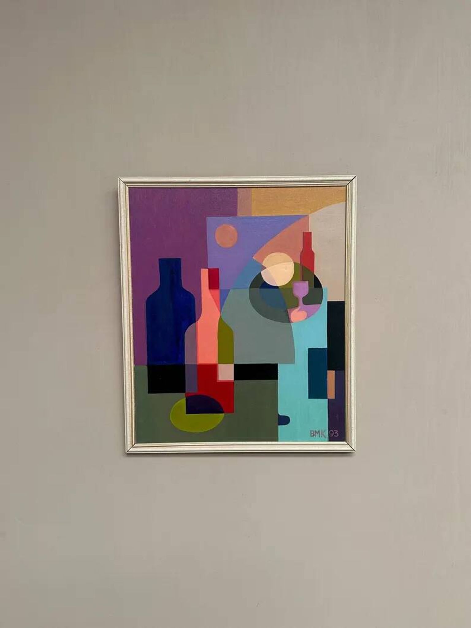 Original Swedish Oil on Canvas – "Abstract Still Life" by BMK (1993) – Signed – Vintage and Framed – 60 × 51 cm