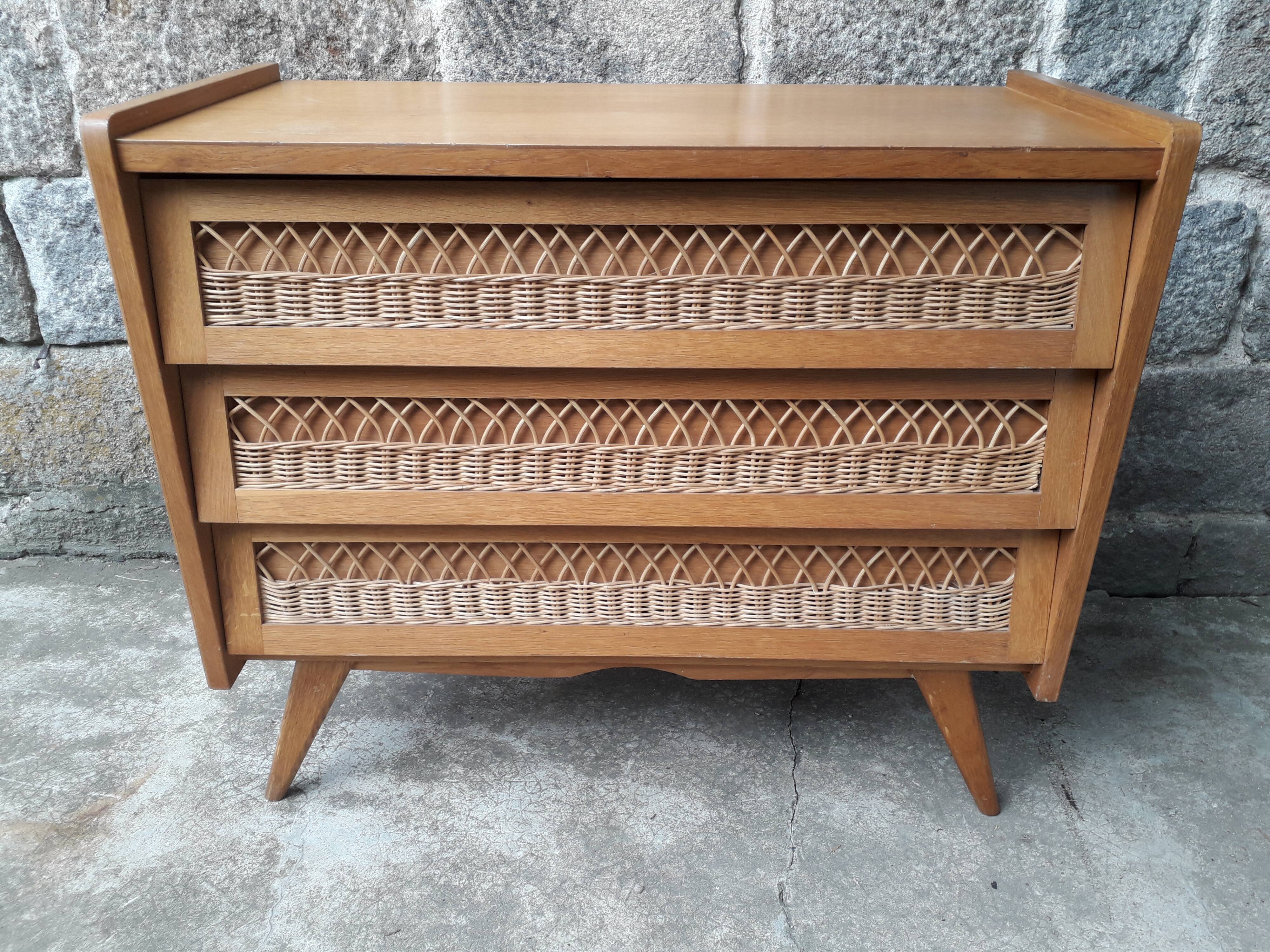 Vintage chest of drawers in rattan compass feet