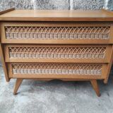 Vintage chest of drawers in rattan compass feet