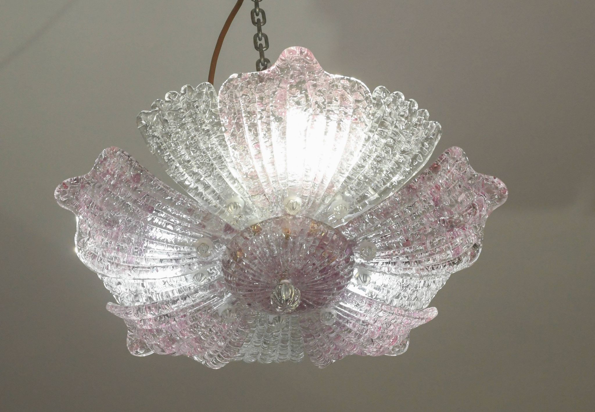 Plafonnier vintage en verre de Murano rose