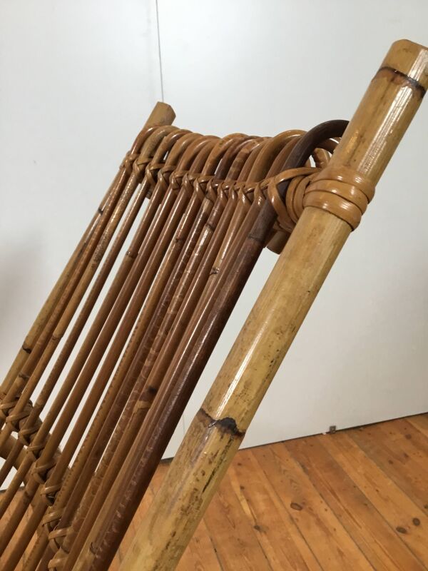 chaise longue italienne vintage en rotin