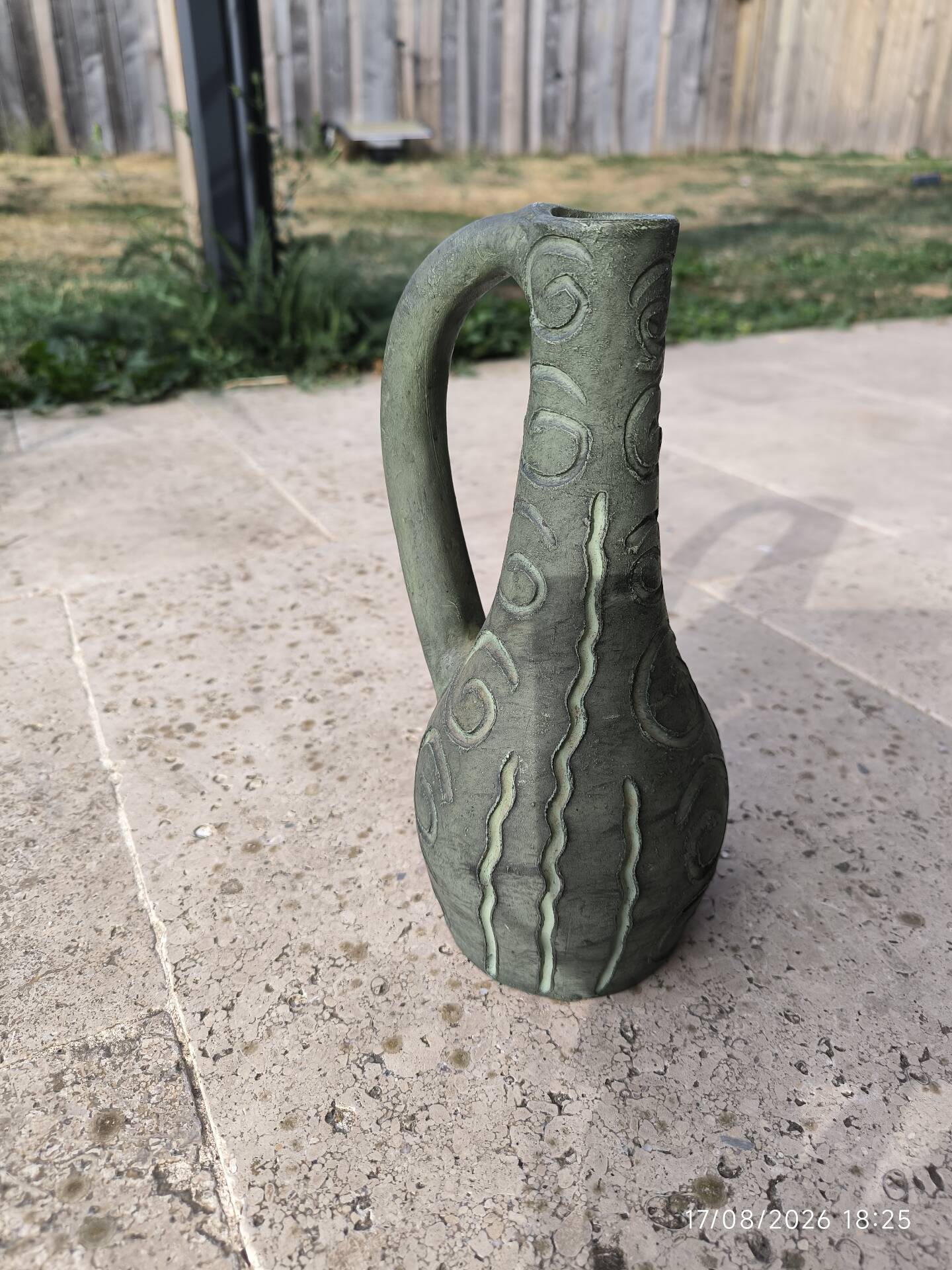 Large vintage ceramic pitcher vase – relief spiral decoration – no.