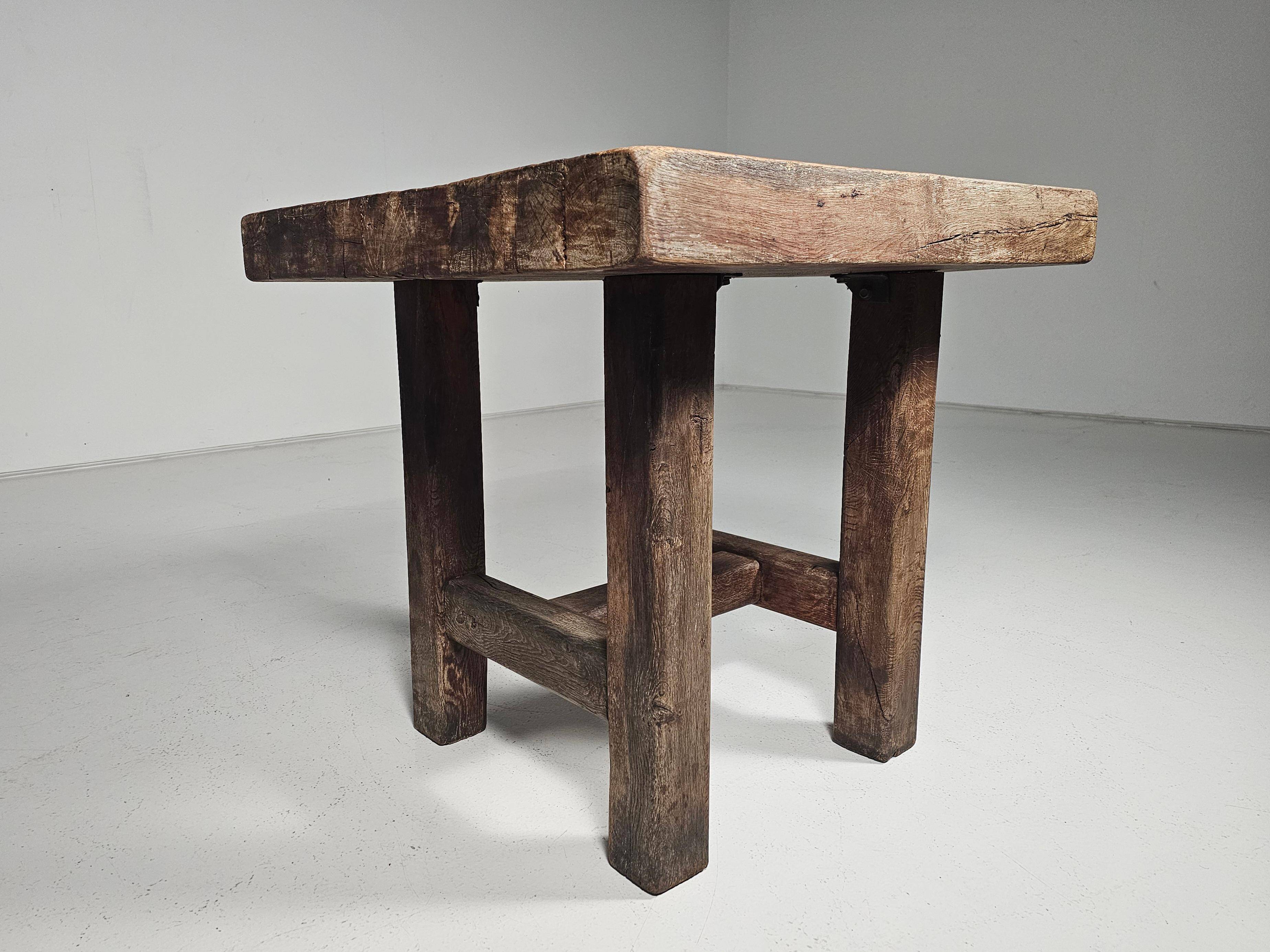 Mobichalet kitchen table/island in solid oak, Belgium, 1950s