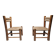 Pair of rustic French low chairs made of elm wood and straw, 1960s.