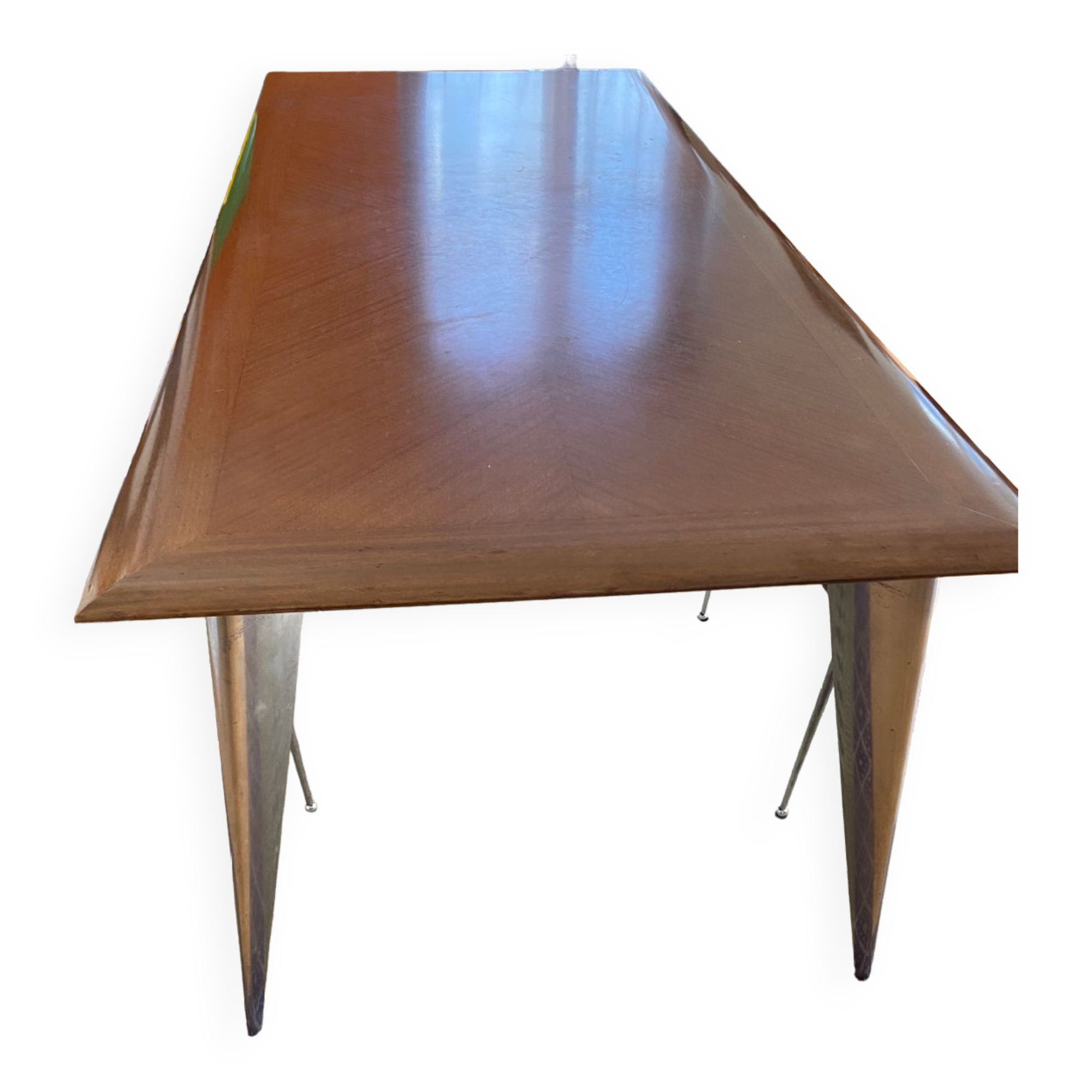 Vintage dining table by Aleph model M-series long by Philippe Starck 1987 African mahogany top