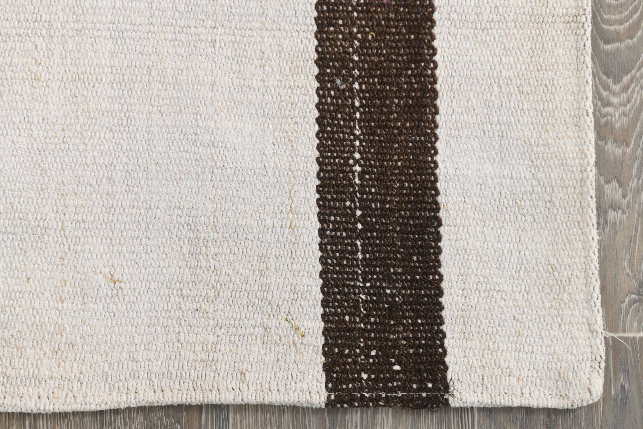 Short White Brown Turkish Kilim Runner Rug, 75x174Cm