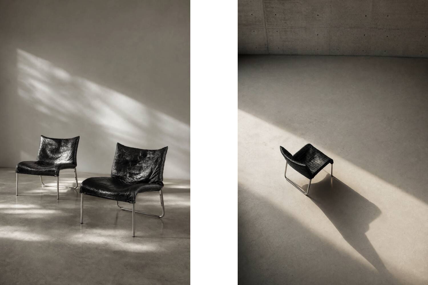 Chaises longues en cuir noir patchwork suédoises modernes du milieu du siècle d'IKEA