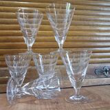6 old foot glasses in chiseled blown glass 60/70's