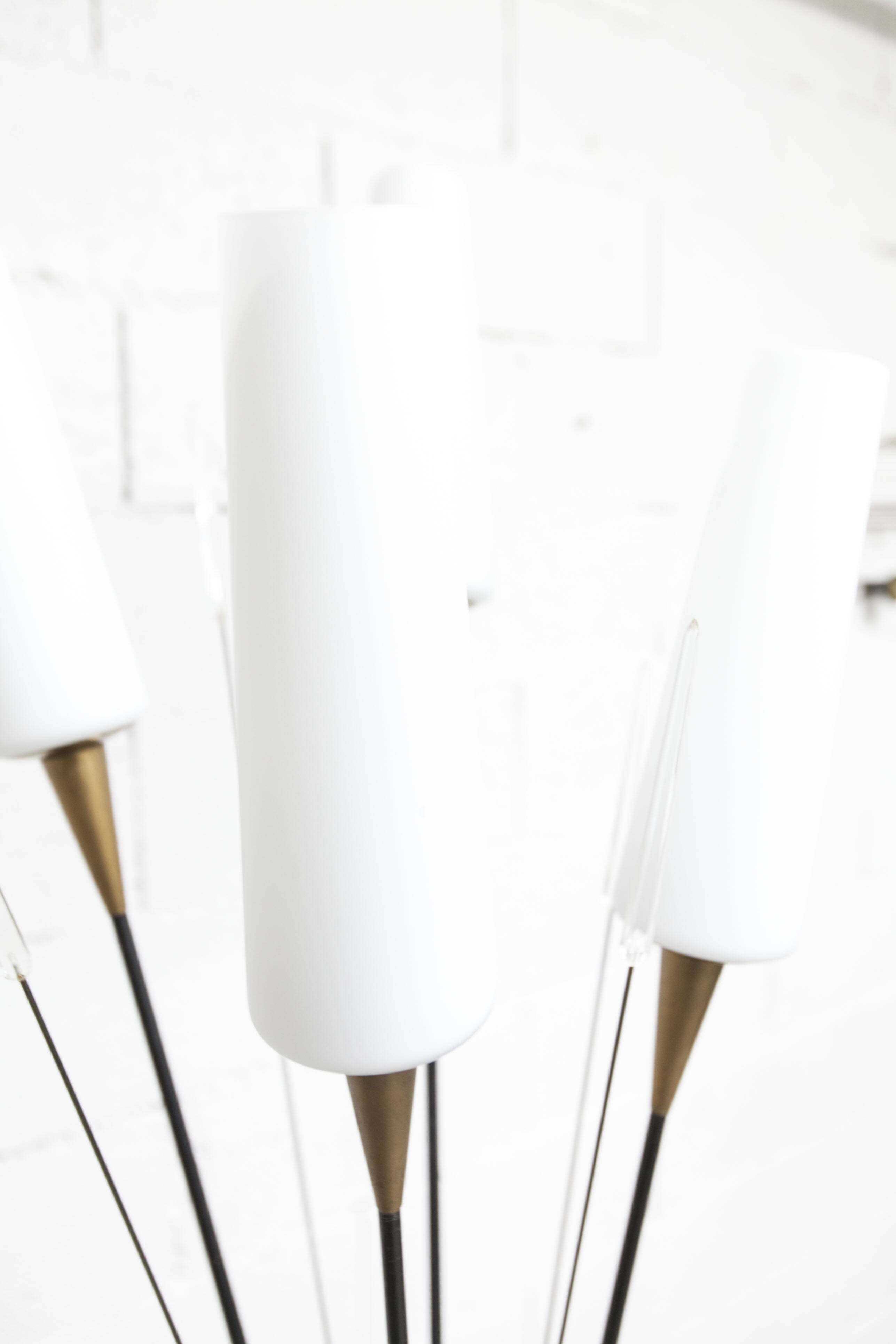 Floor lamp by René Mathieu for Maison Lunel 1950, brass and opaline.