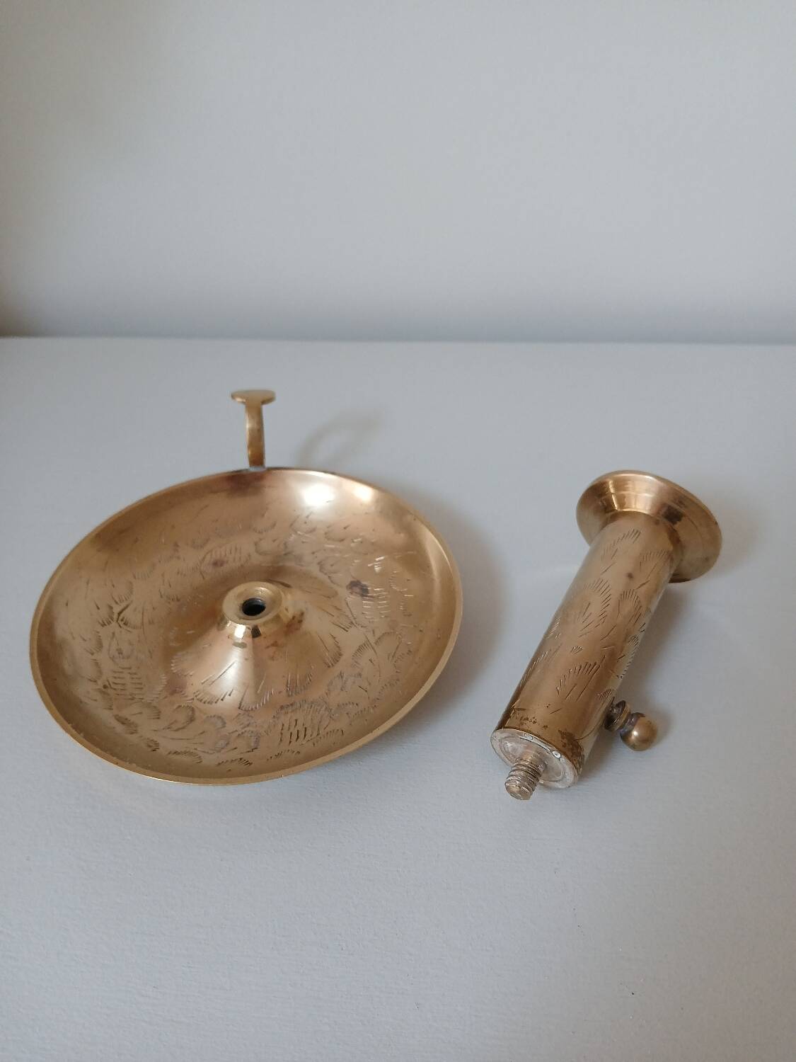 Brass candle holder, cellar rat