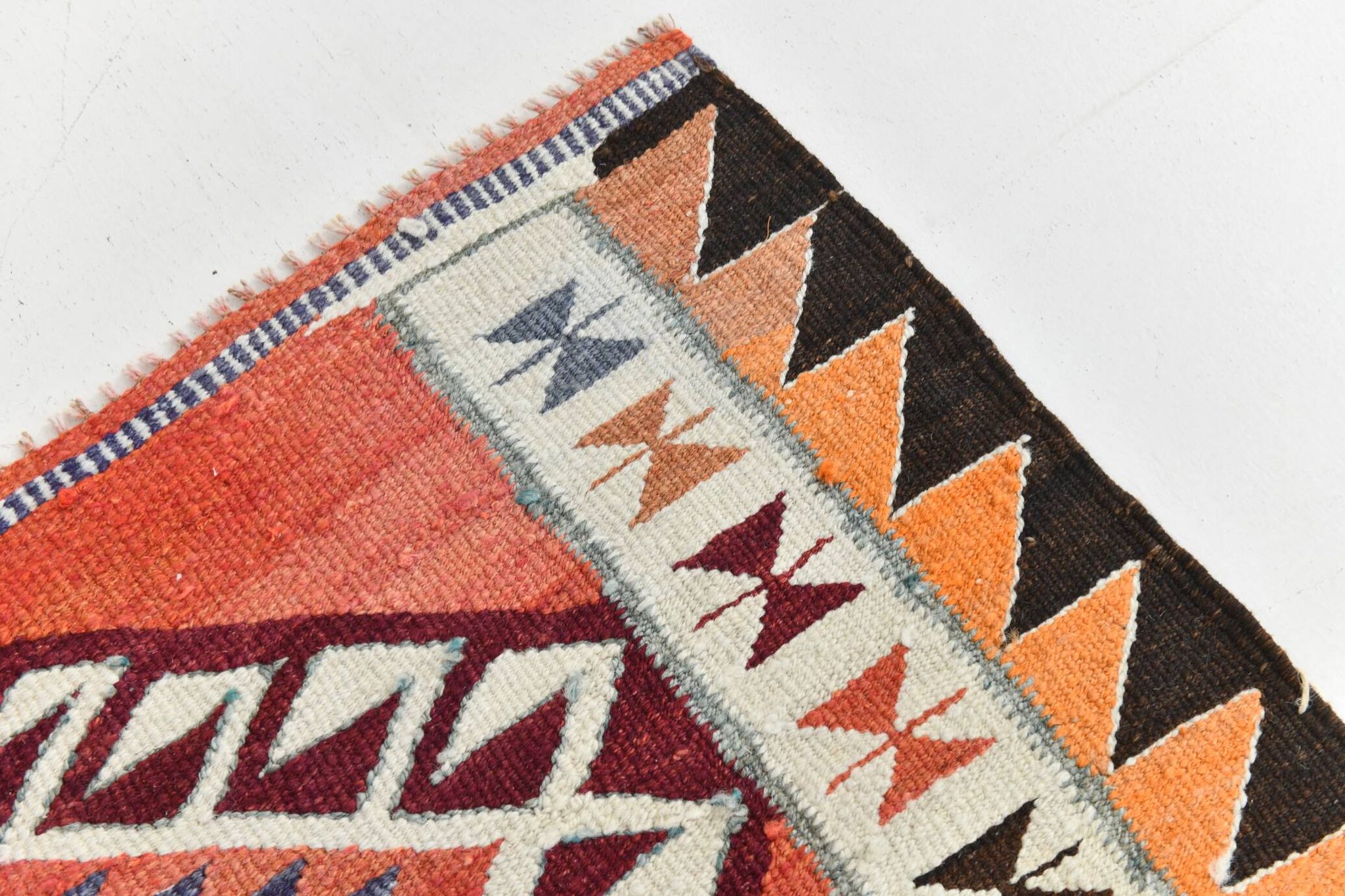 3x10 Turkish Orange & Burgundy Kilim Runner Rug, 92x302Cm