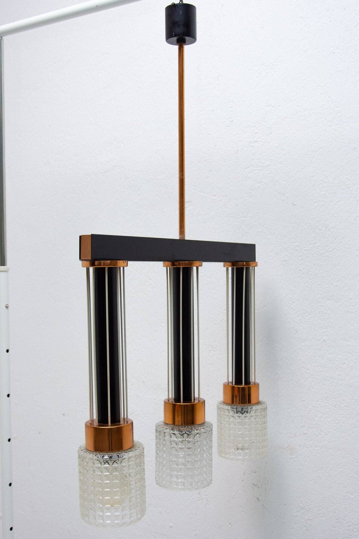 Czechoslovak brutalist light fixture, mid-century ceiling lighting, 1970s