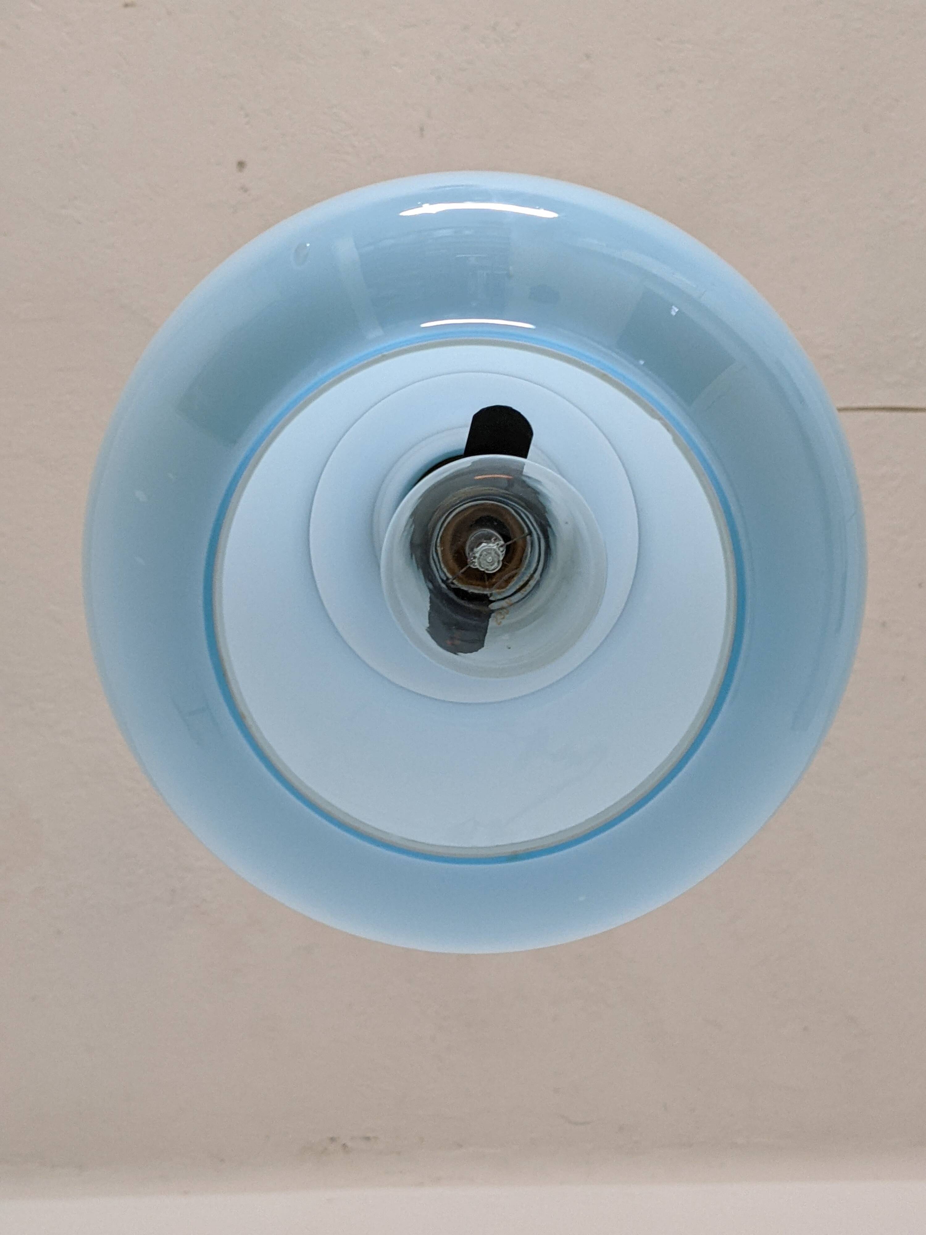 Art Deco style pendant lamp in brass and blue opaline