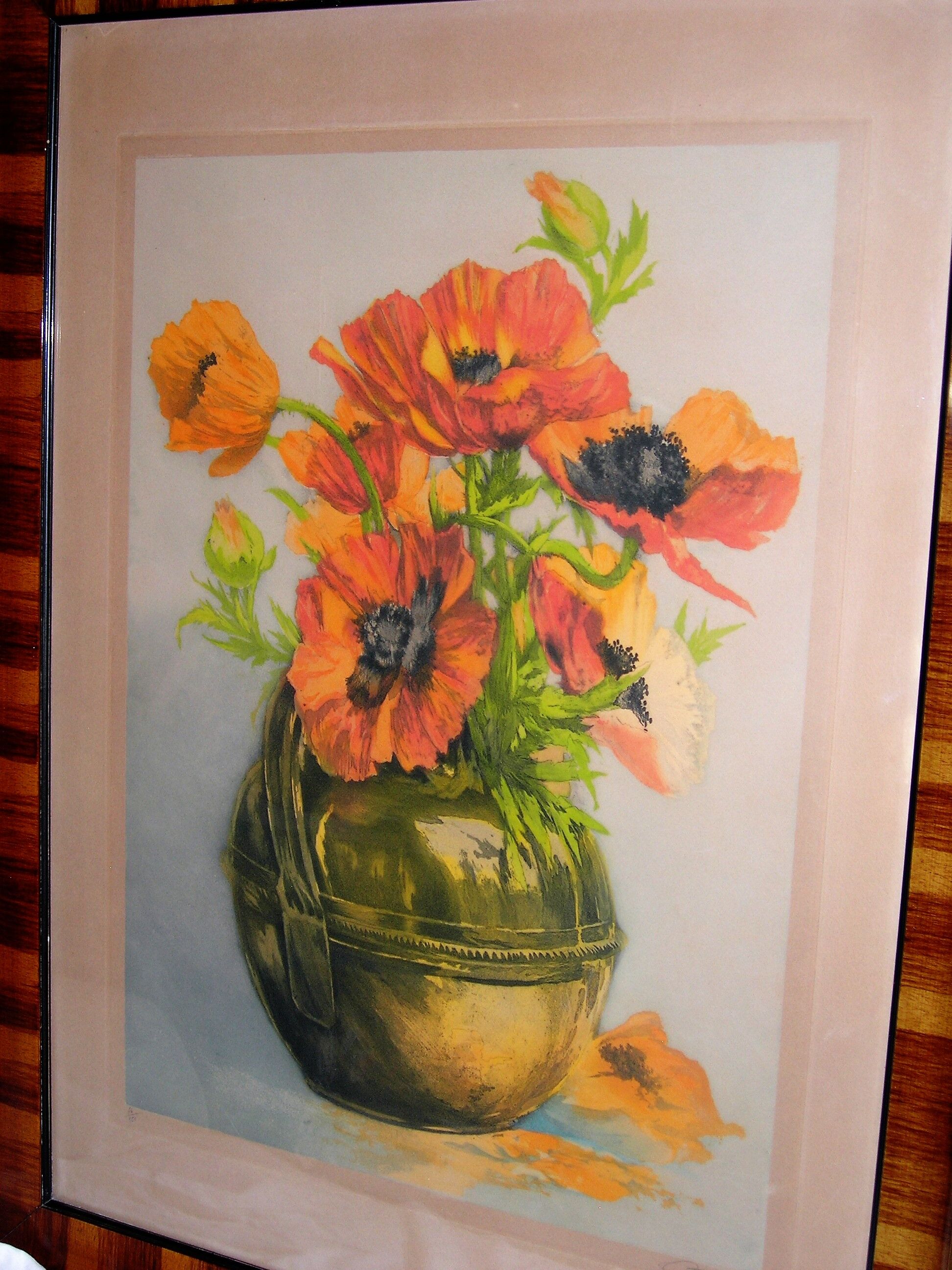 Bouquet of anemones in a copper vase