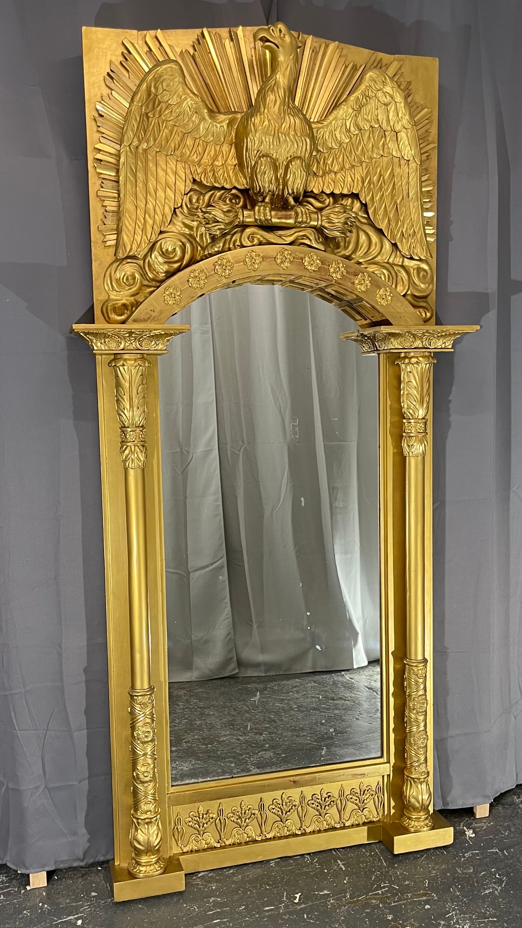Mirror 212x101 cm empire era early nineteenth, gilding with gold leaf very good condition