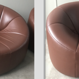 Pair of Pumpkin armchairs by Pierre Paulin in leather