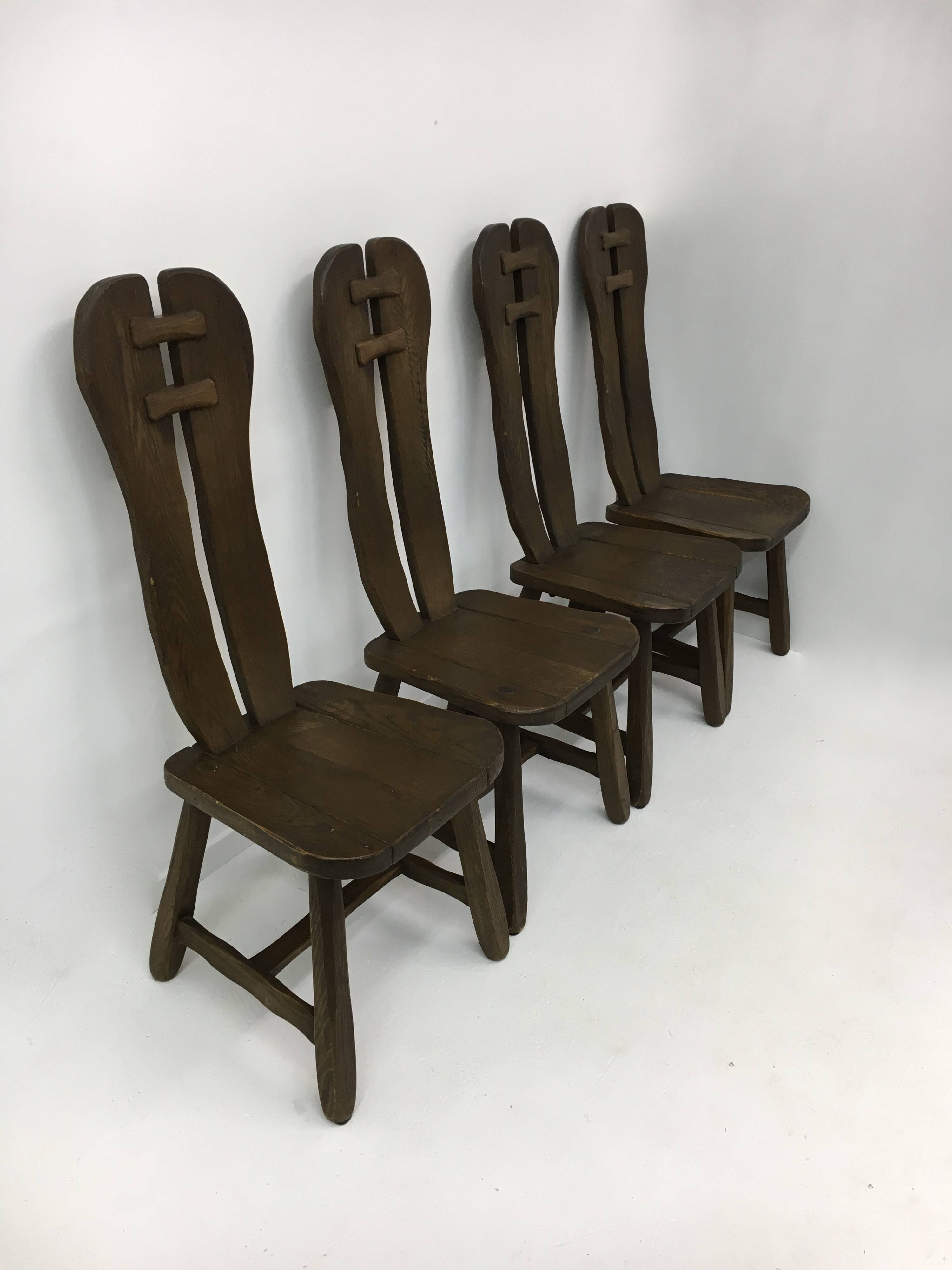 Set of 4 Belgian Brutalist Dining Chairs from De Puydt, 1970’s