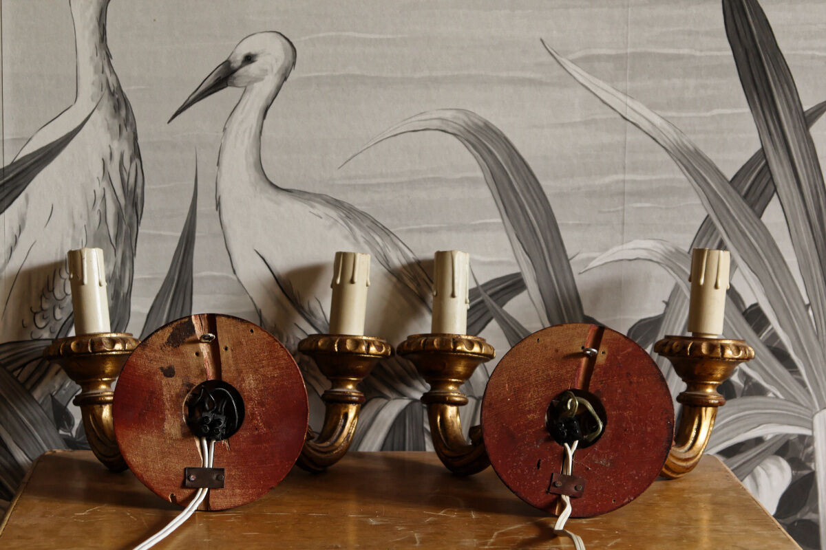 Pair of gilded wood sconces