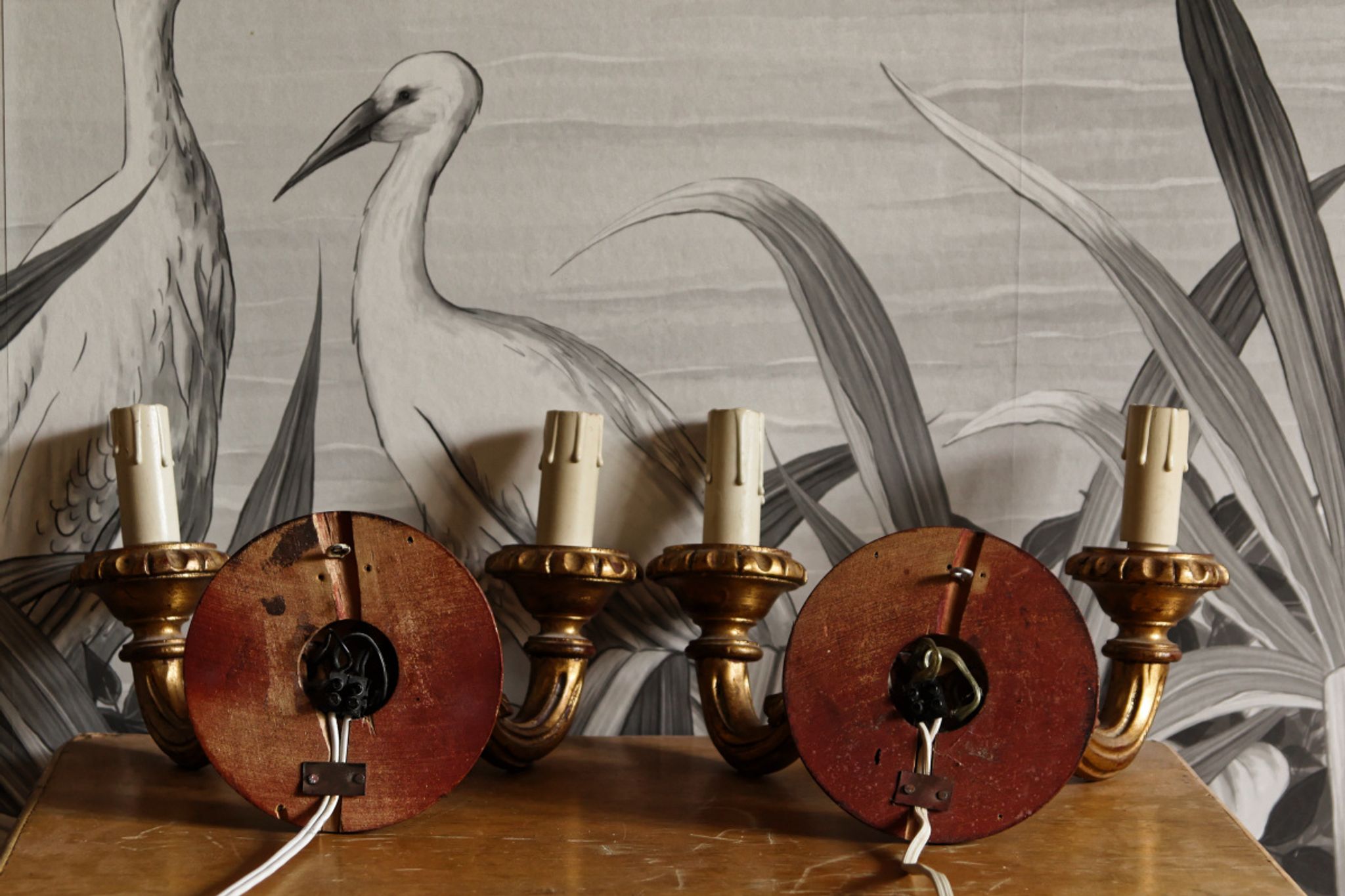 Pair of gilded wood sconces