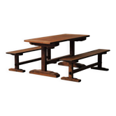 Table et paire de bancs en pin massif – France, vers 1970