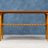 Coffee table in teak and oak with wicker shelf, Danish design, 1960s