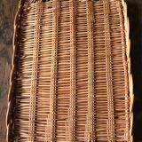 Large rectangular dark wicker tray with two vintage handles