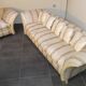 Sofa and armchair in colonial style with saber legs in resin, Italy, 1970s.